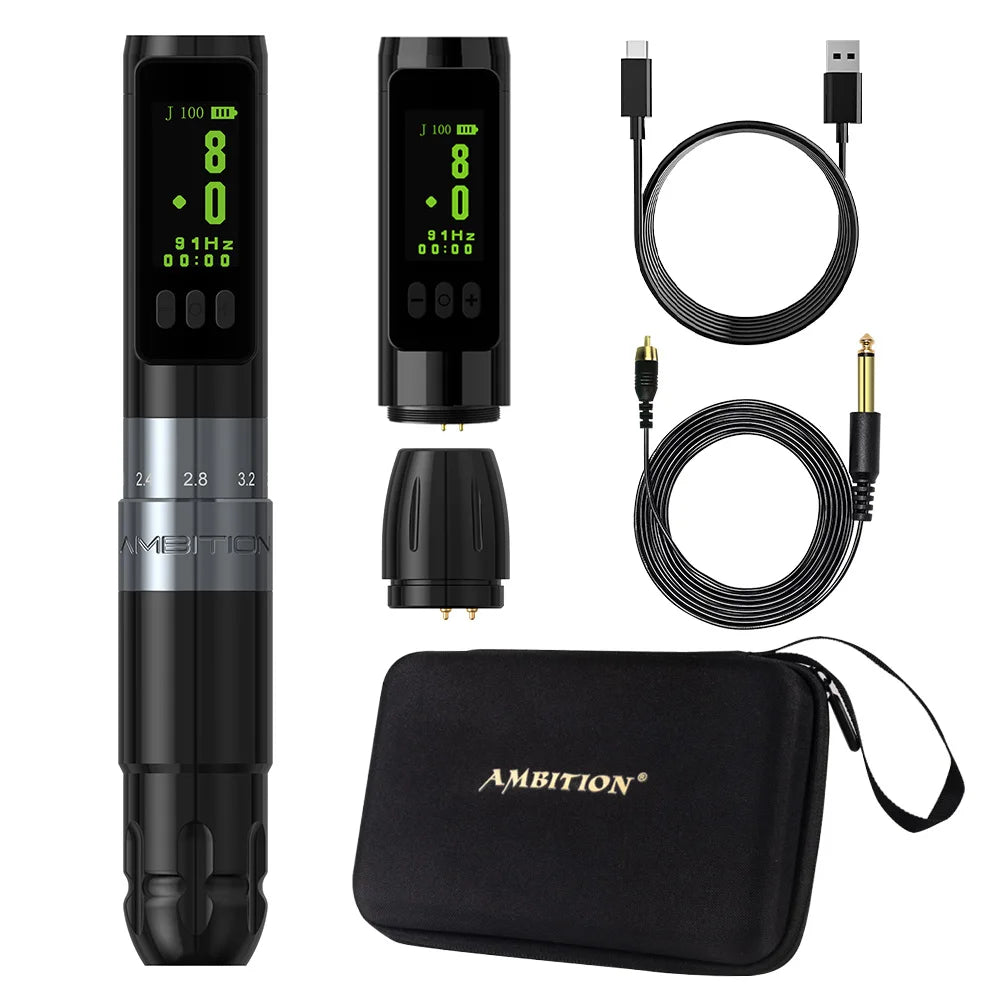 Ambition Sally Wireless Permanent Makeup Machine Tattoo Pen Rotary 2.0-3.5mm adjustable stroke Coreless Motor Tattoo Supplies