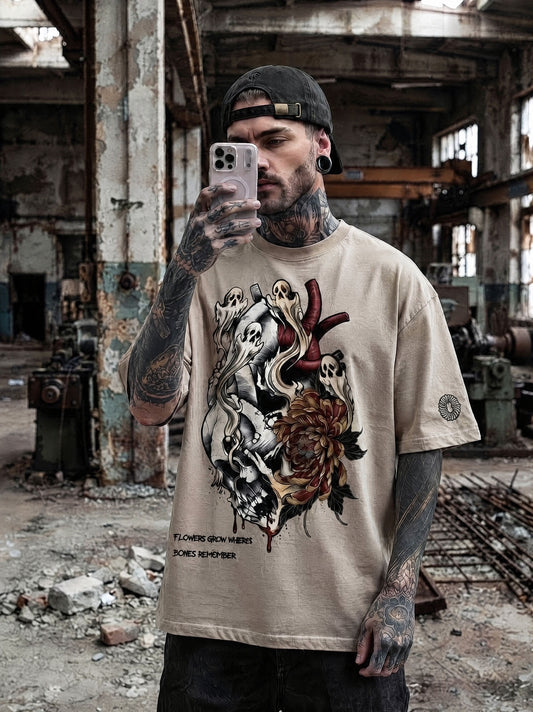 T-Shirt Oversize | Flowers grow wheres bones remember